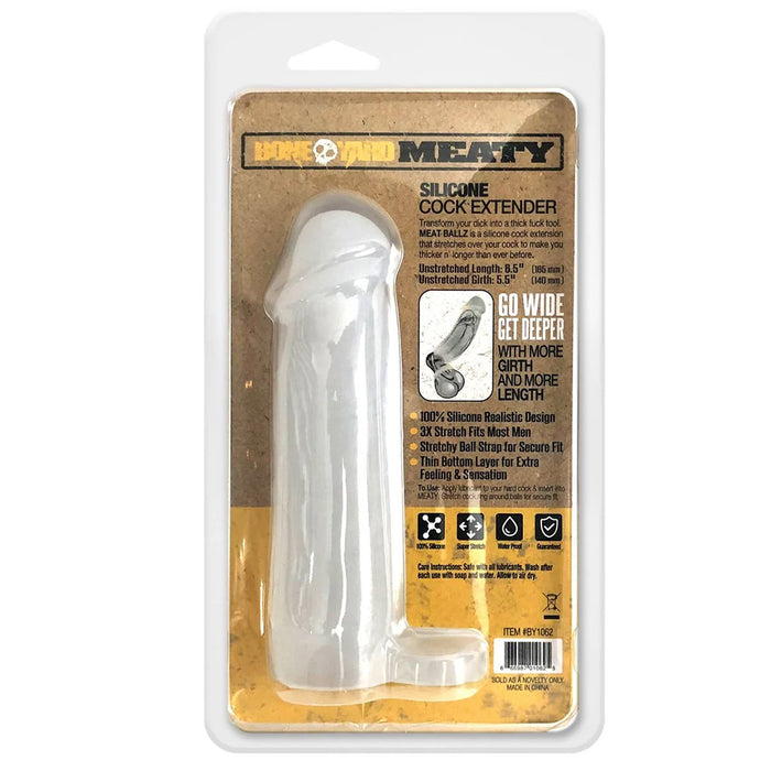 Boneyard Meaty Cock Extender Clear Silicone Penis Sleeve Package Back