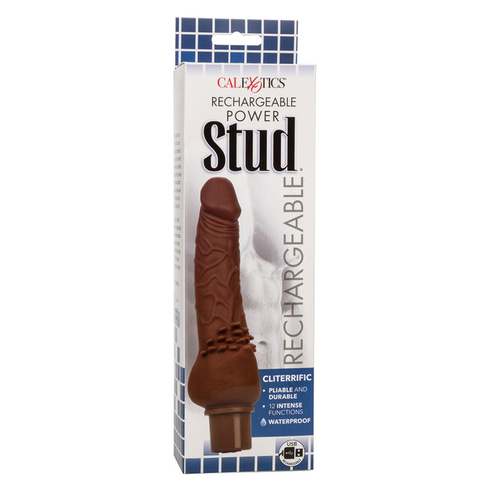 CalExotics SE-0842-30-3 Rechargeable Power Stud Cliterrific Realistic Vibrator Brown Package Front