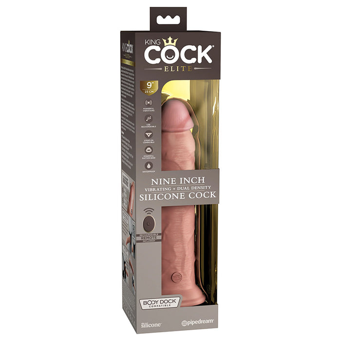 Pipedream PD5779-21 King Cock Elite 9 Inch Vibrating Silicone Dual Density Cock Light Package Front