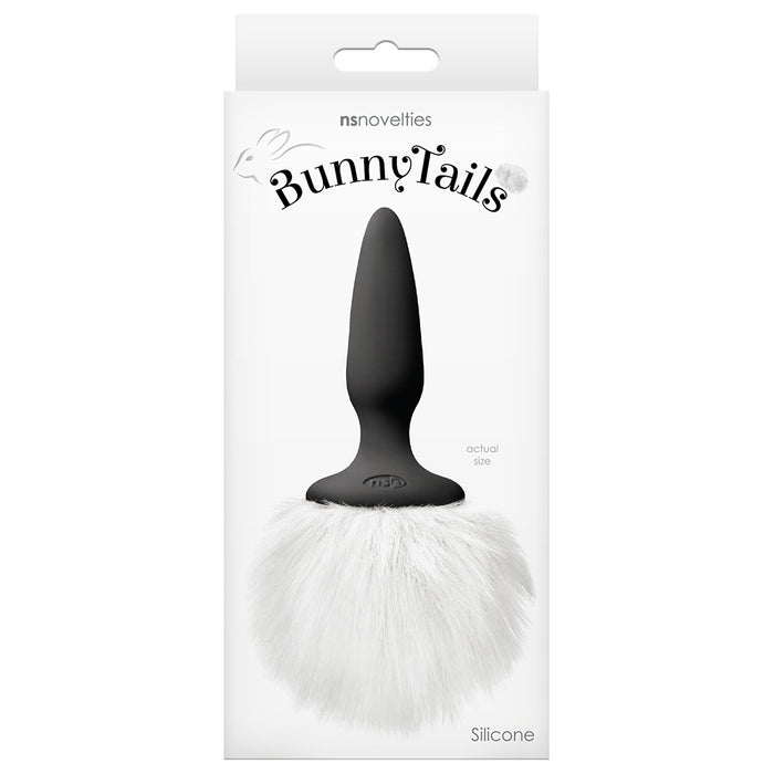 NS Novelties NSN-0510-43 Bunny Tails Mini Plug White Silicone Rabbit Butt Plug Package Front