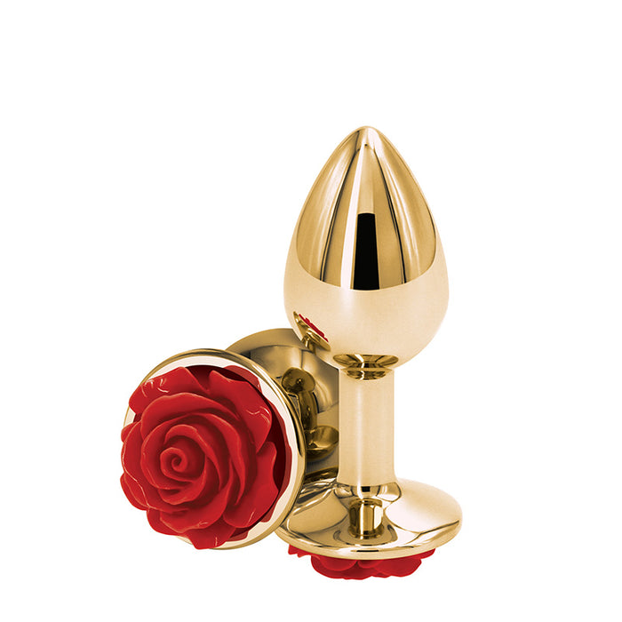 NS Novelties NSN-0965-16 Rear Assets Rose Aluminum Butt Plug Red Gold Small