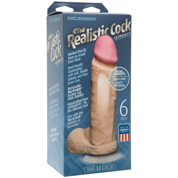 The Realistic Cock 6 Inch Ultraskyn Vac-U-Lock Dildo - Vanilla - Box