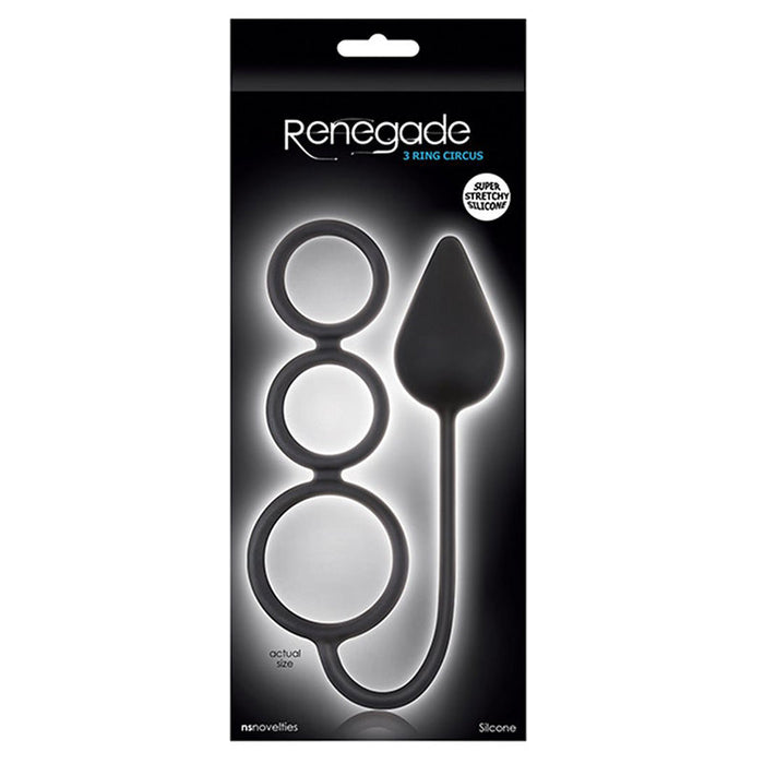 NS Novelties NSN1109-53 Renegade 3 Ring Circus Cock Ring Plug Medium Black Package