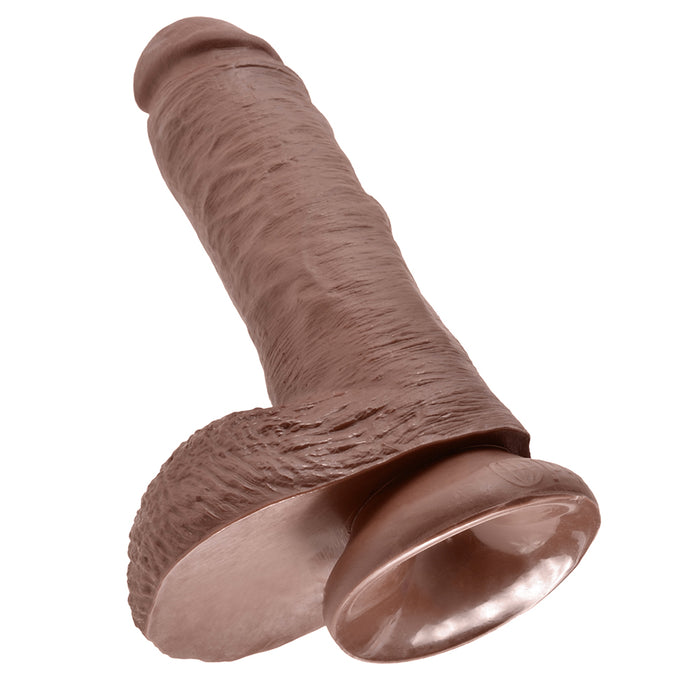 King Cock 8 Inch Cock with Balls Realistic Suction Cup Dildo - Brown