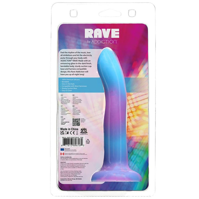 BMS 89615 Rave by Addiction Glow In The Dark Dildo - Blue Purple Package Back